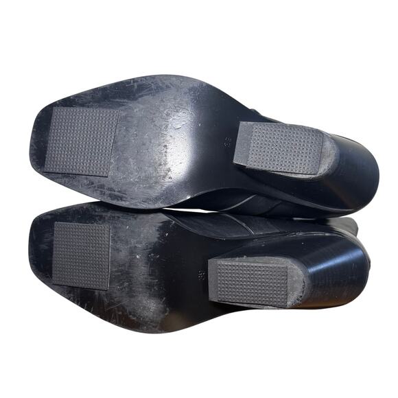 ZARA Black Leather Tall Buckle Boots | Square Toe Wedge Heel | Size 39 (US 8.5 - Picture 3 of 8